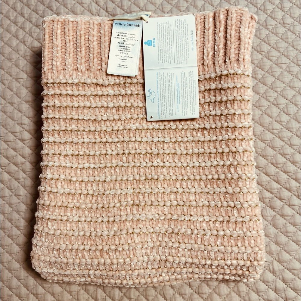 Pottery Barn Kids Crib Blanket. Cute pink and gold woven pattern. - Picture 2 of 6